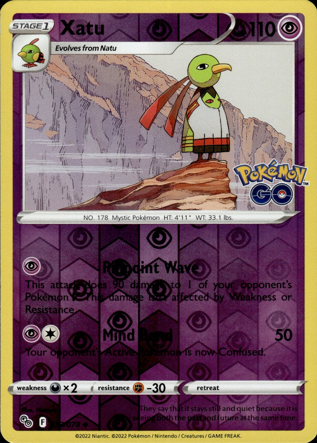 Xatu Reverse Holo Uncommon Pokemon GO 033/078 NM