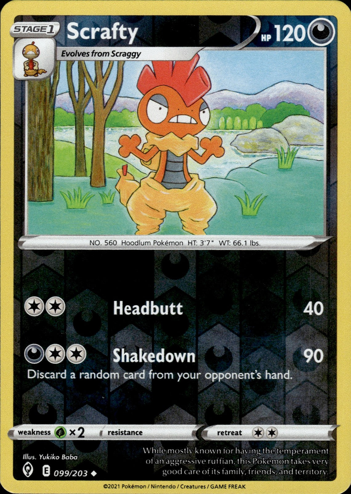 Scrafty Reverse Holo Uncommon SWSH07: Evolving Skies 099/203 NM