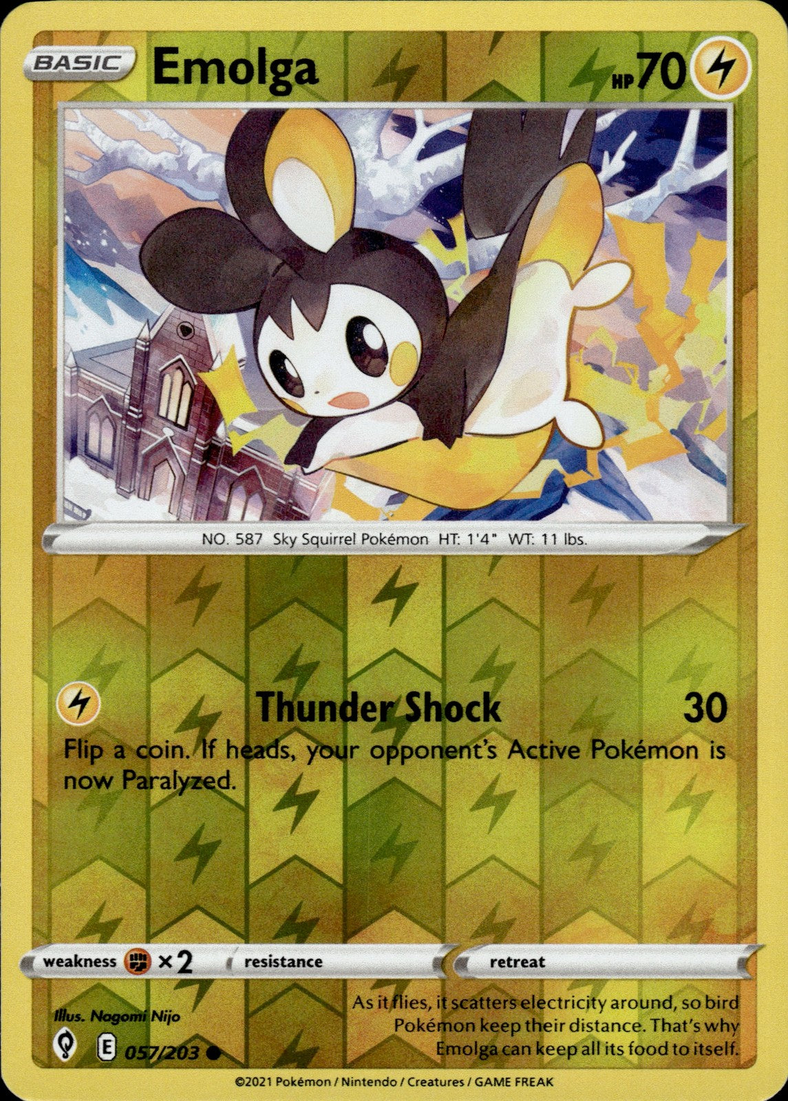 Emolga Reverse Holo Common SWSH07: Evolving Skies 057/203 NM