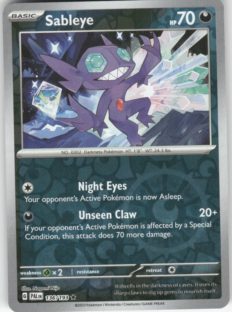 Sableye Reverse Holo Rare SV02: Paldea Evolved 136/193 NM