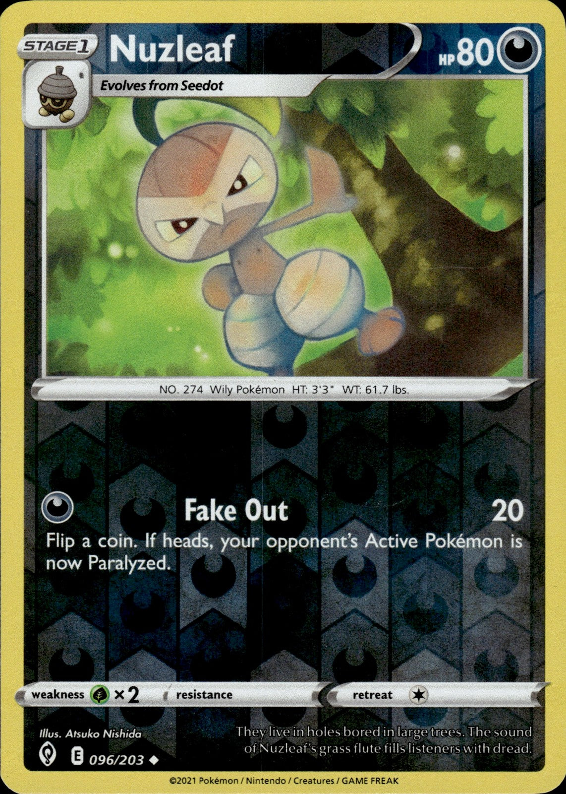 Nuzleaf Reverse Holo Uncommon SWSH07: Evolving Skies 096/203 NM