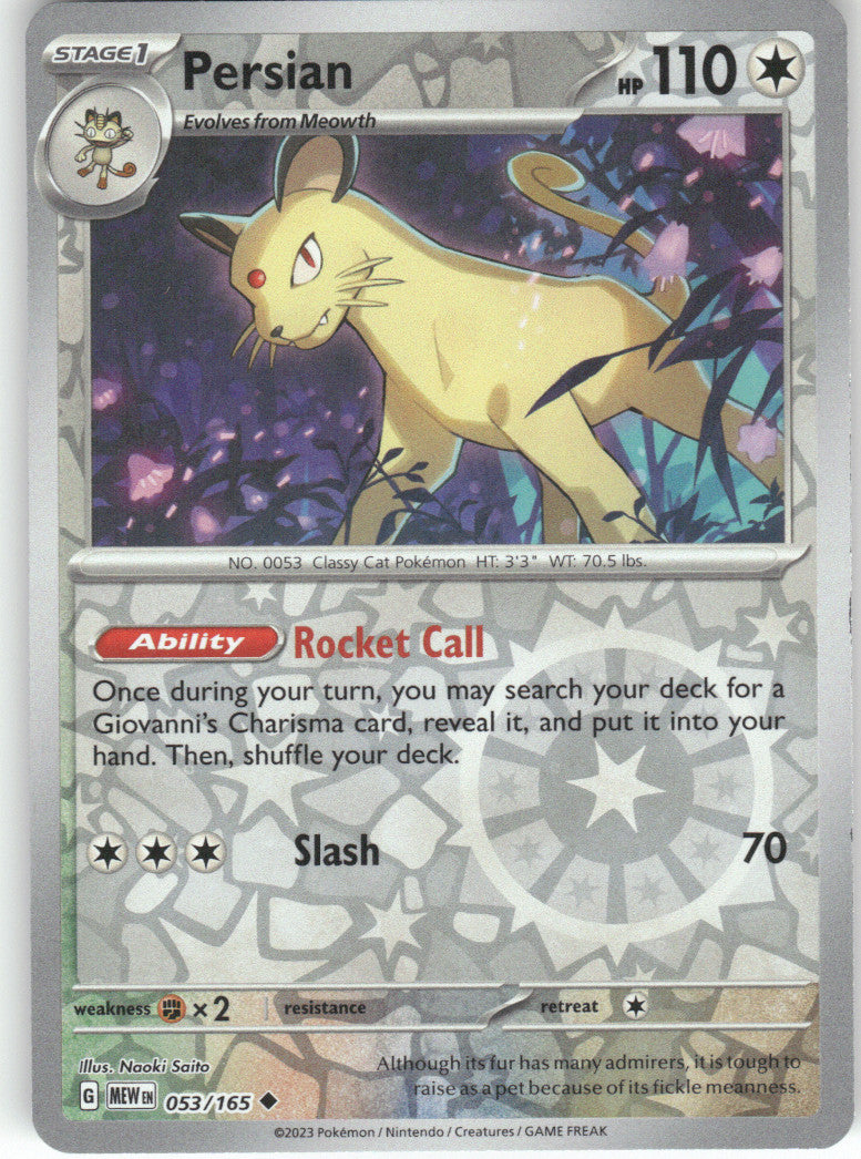 Persian Reverse Holo Uncommon SV: Scarlet & Violet 151 053/165 NM
