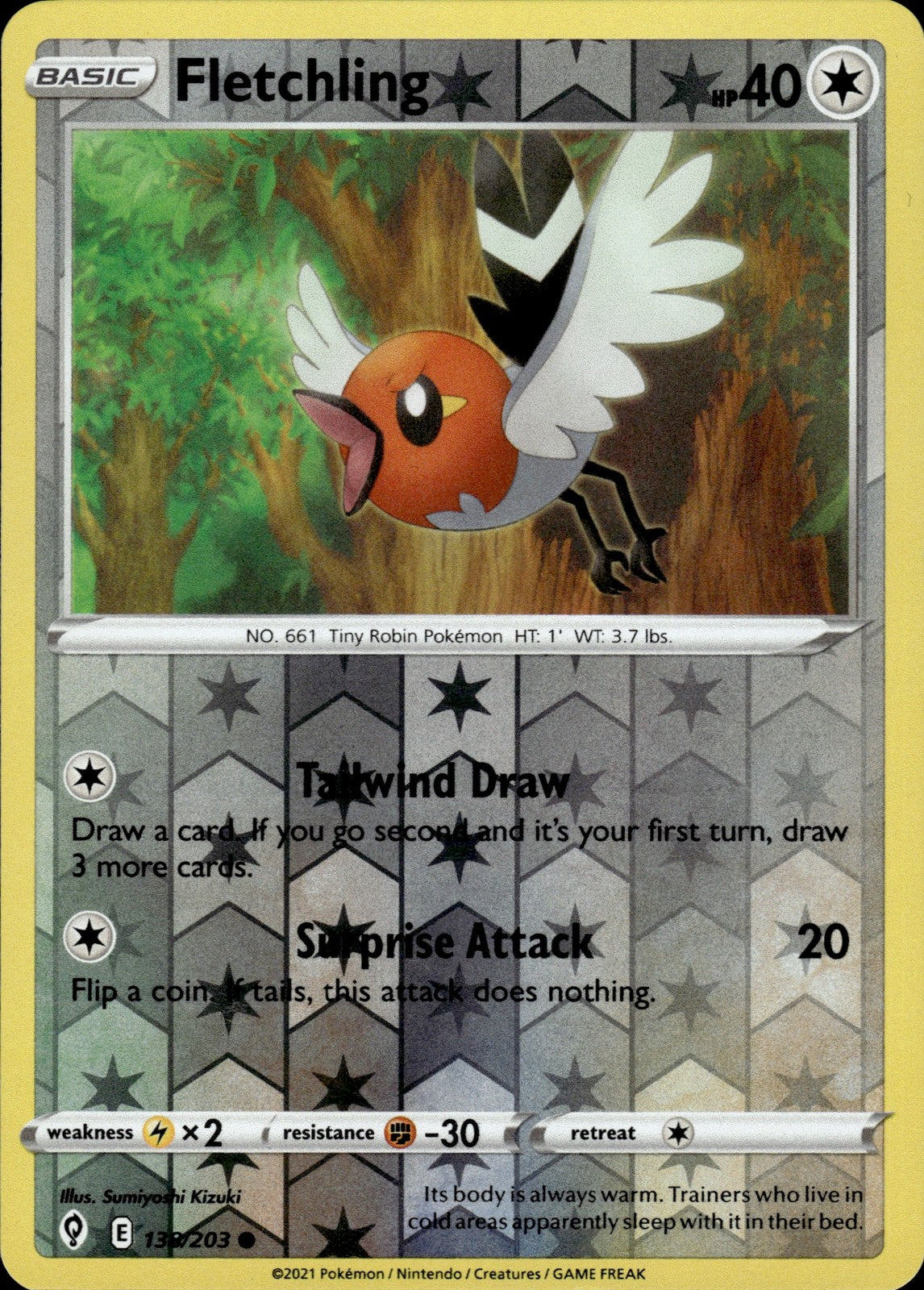 Fletchling Reverse Holo Common SWSH07: Evolving Skies 138/203 NM