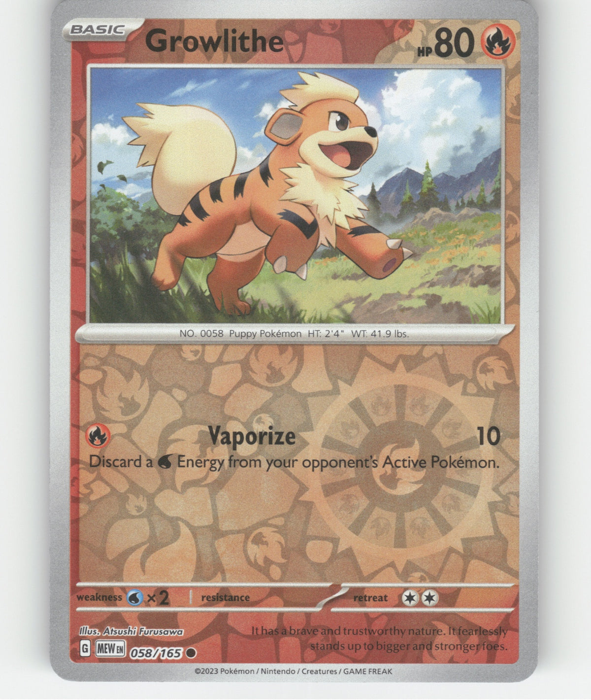 Growlithe Reverse Holo Common SV: Scarlet & Violet 151 058/165 NM