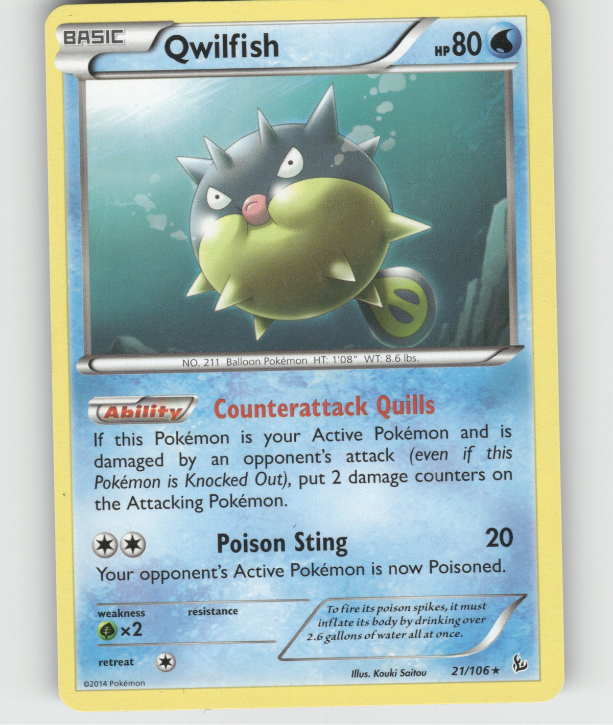 Qwilfish Rare XY - Flashfire 21/106 NM
