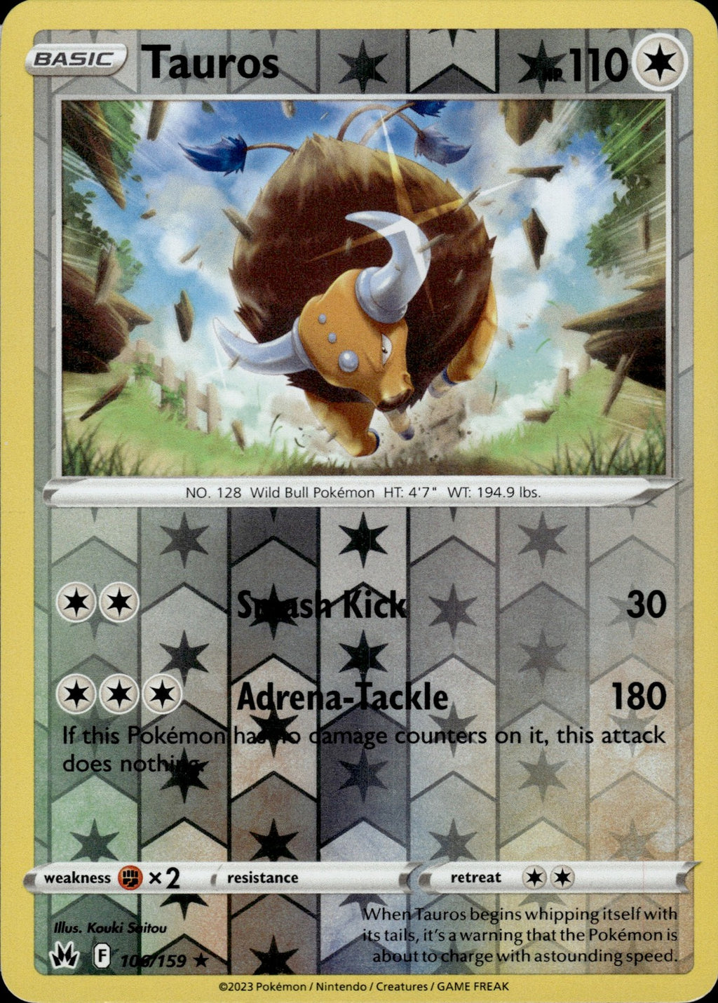 Tauros Reverse Holo Rare SWSH: Crown Zenith 106/159 NM