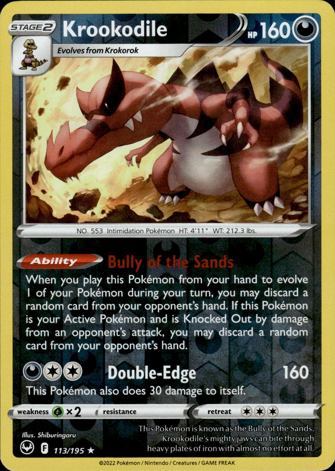 Krookodile Reverse Holo Holo Rare SWSH12: Silver Tempest 113/195 NM