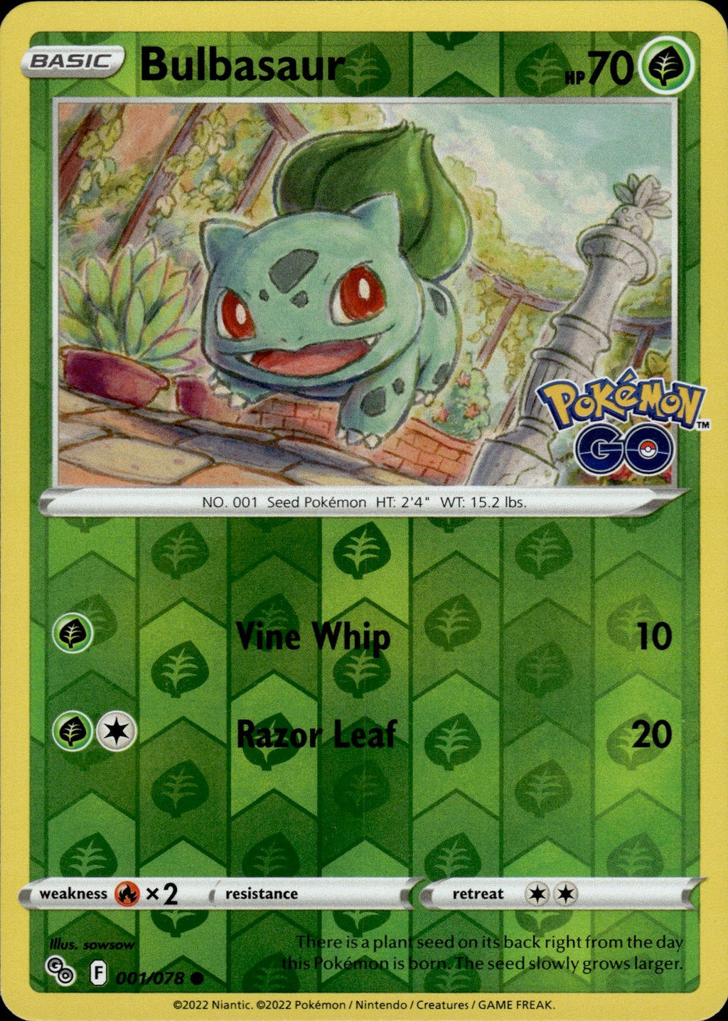 Bulbasaur Reverse Holo Common Pokemon GO 001/078 NM