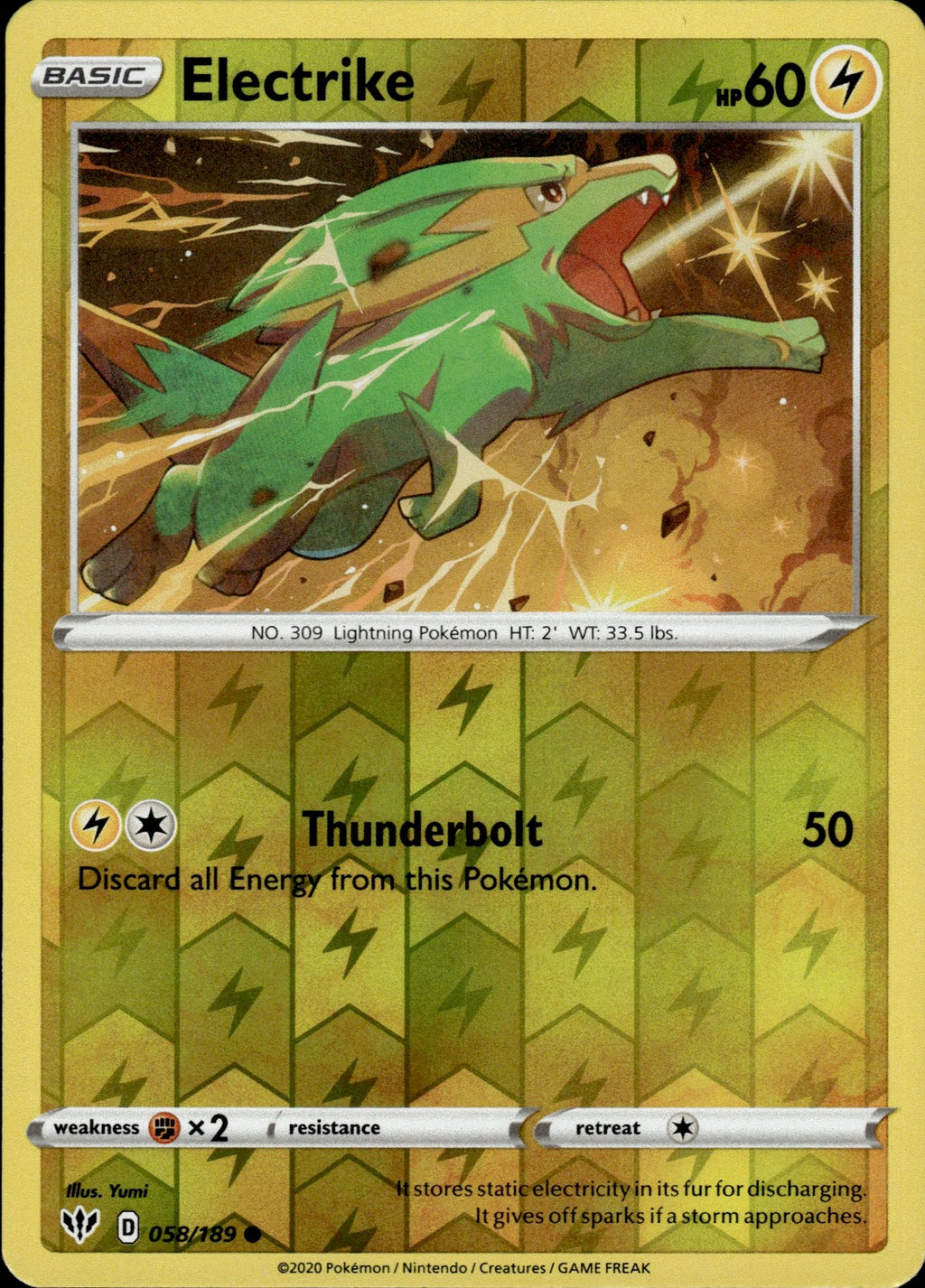 Electrike Reverse Holo Common SWSH03: Darkness Ablaze 058/189 NM