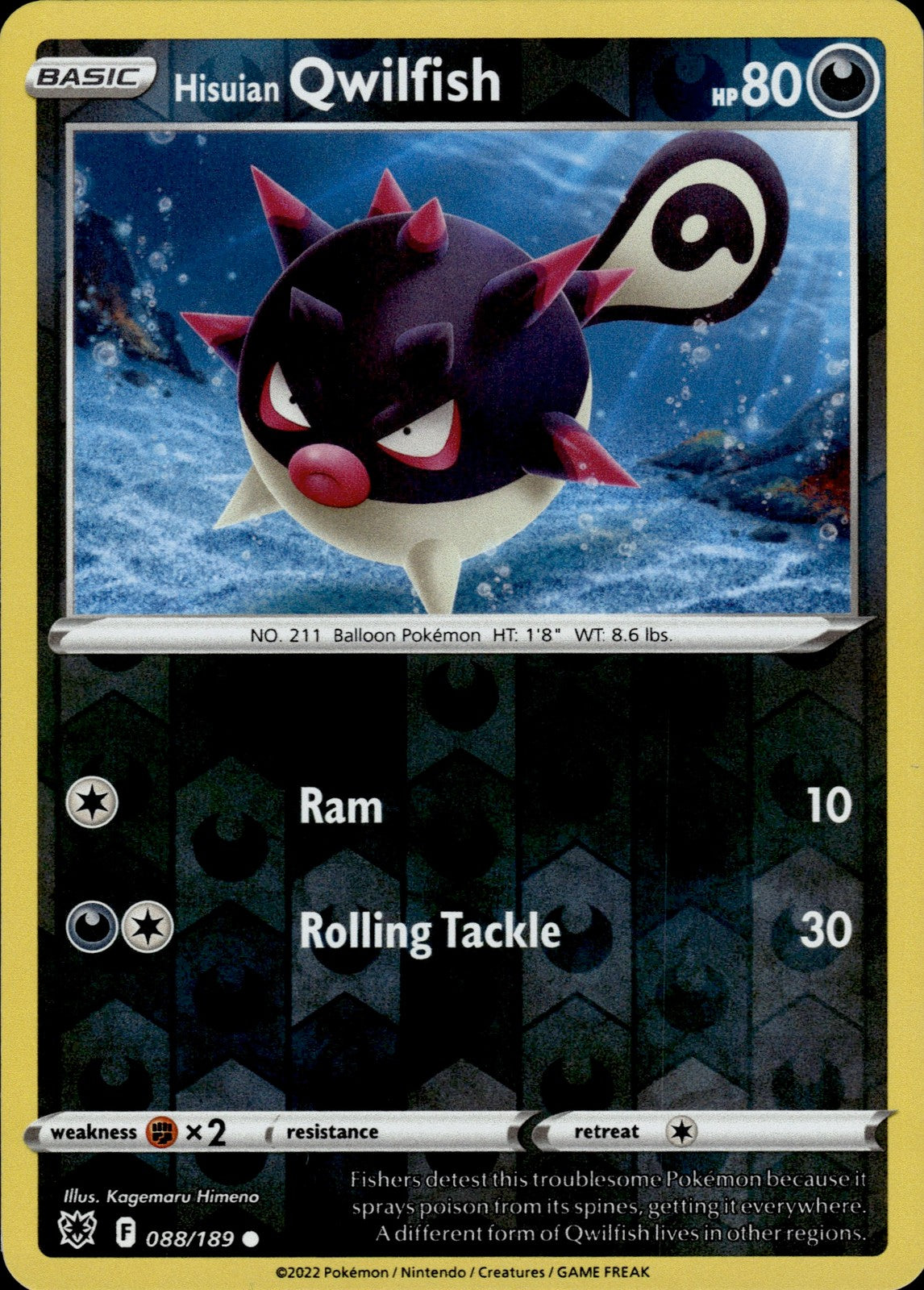 Hisuian Qwilfish (88) Reverse Holo Common SWSH10: Astral Radiance 088/189 NM