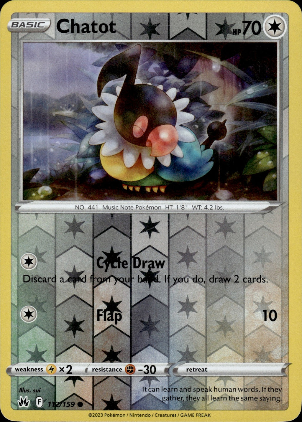 Chatot Reverse Holo Common SWSH: Crown Zenith 112/159 NM