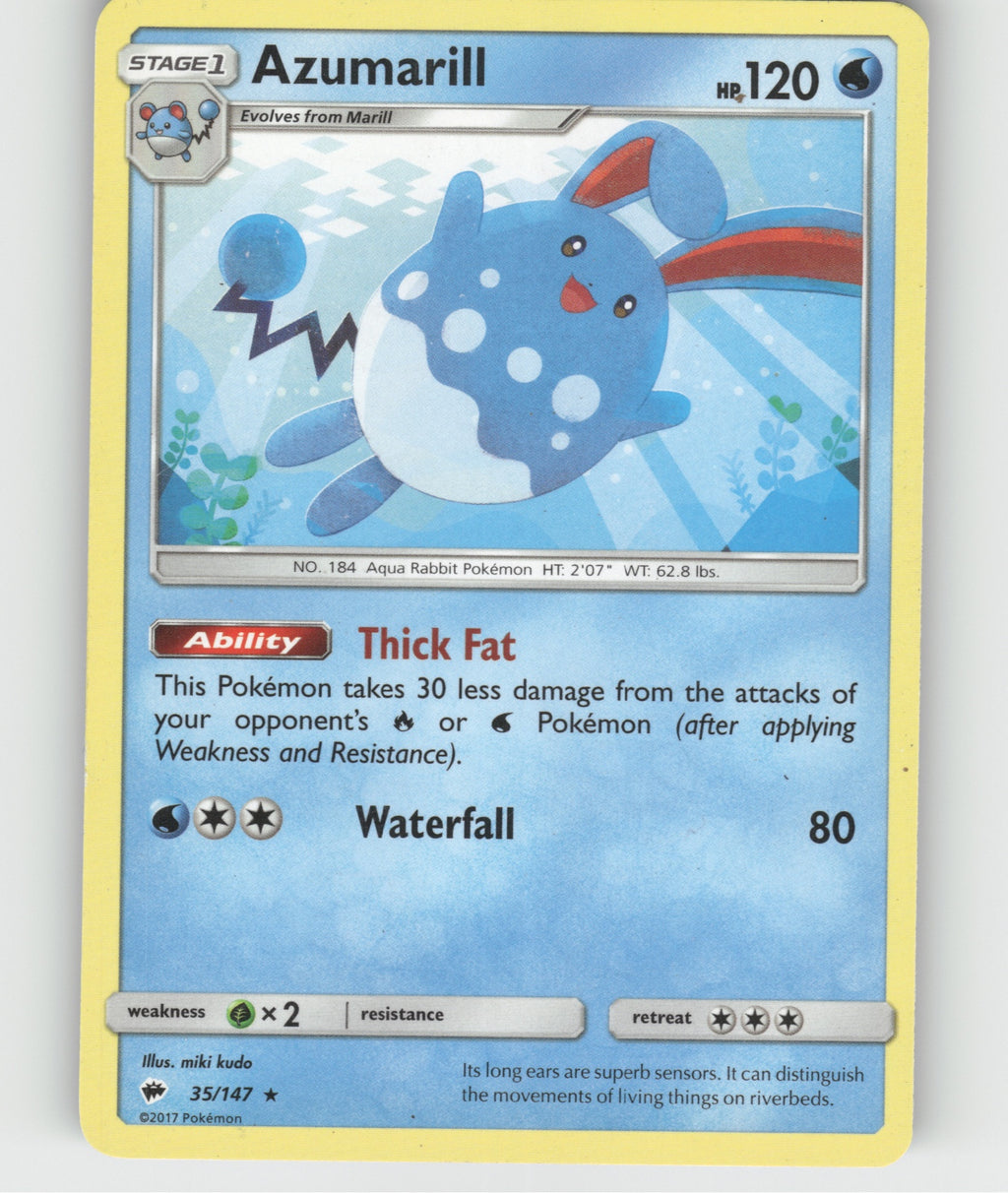 Azumarill Rare SM - Burning Shadows 35/147 NM