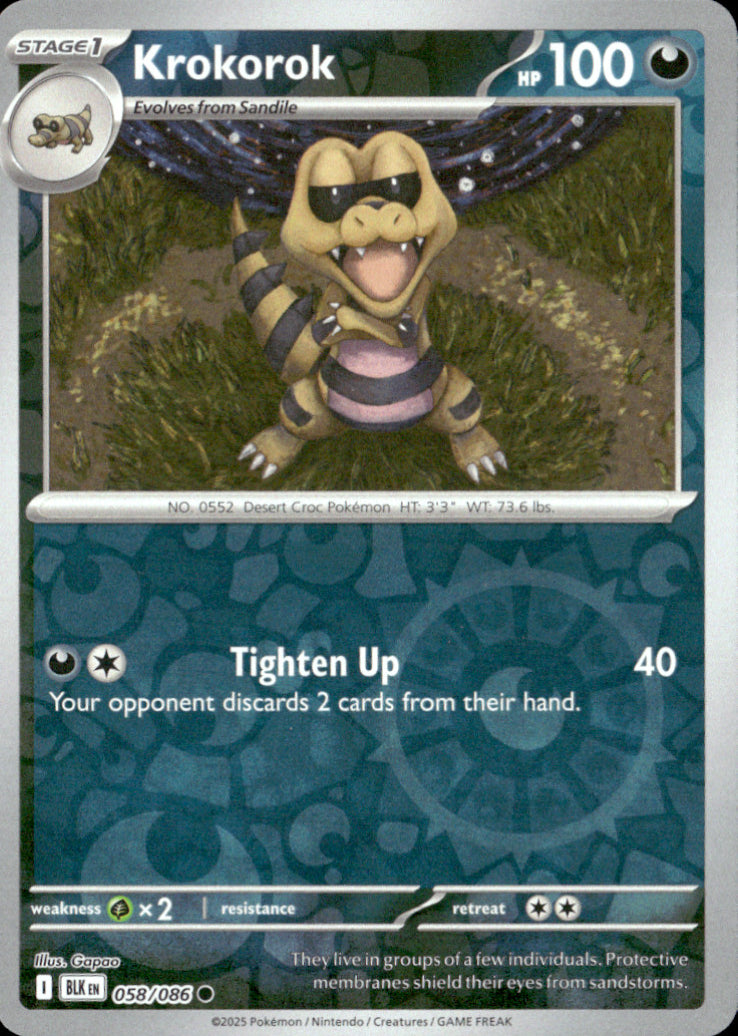 Krokorok Reverse Holo Common SV: Black Bolt 058/086 NM