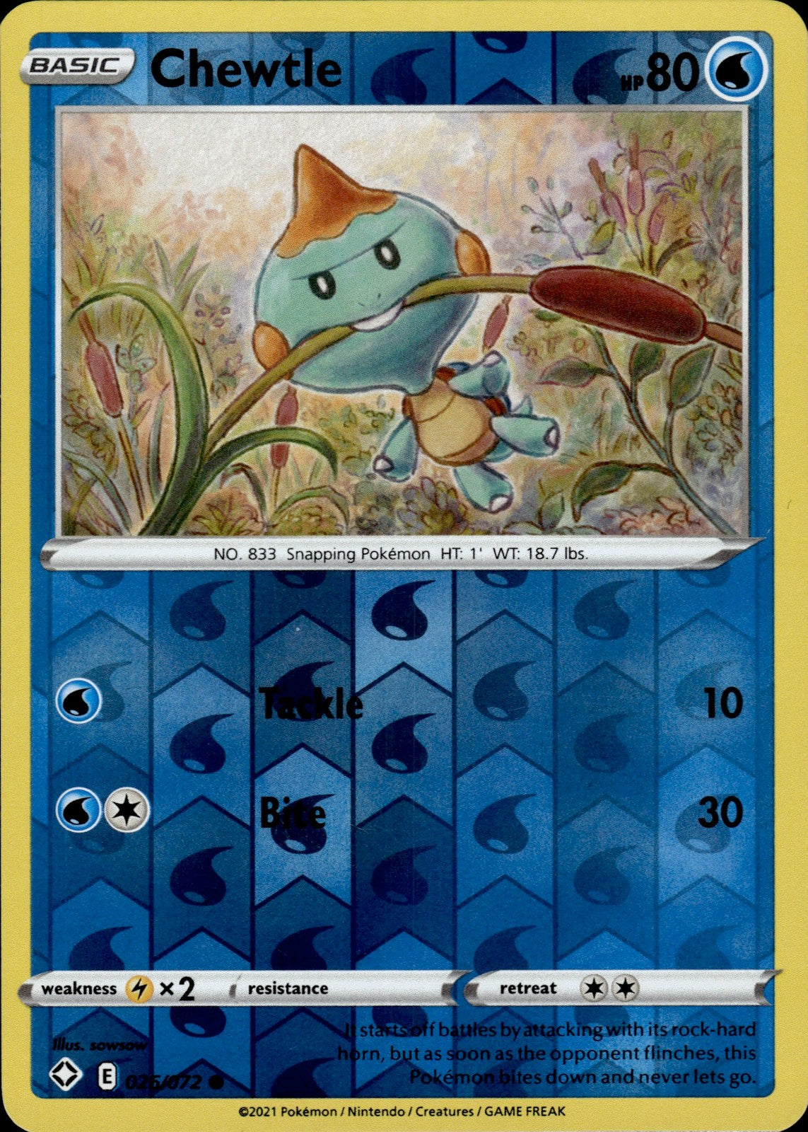 Chewtle Reverse Holo Common Shining Fates 026/072 NM