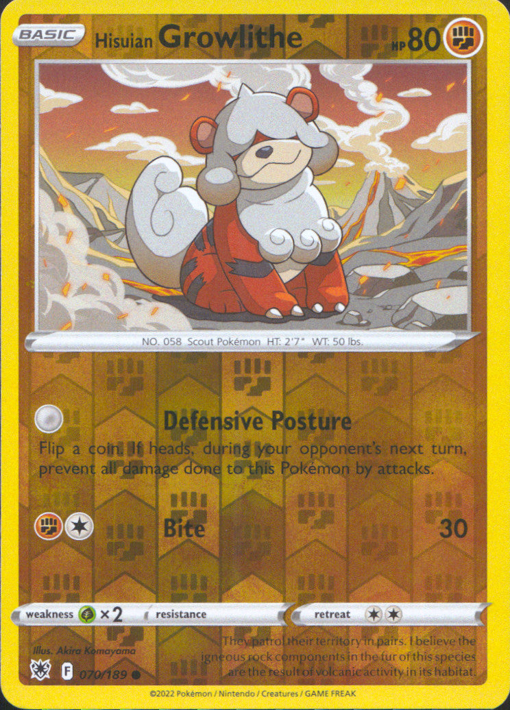 Hisuian Growlithe Reverse Holo Common SWSH10: Astral Radiance 070/189 NM
