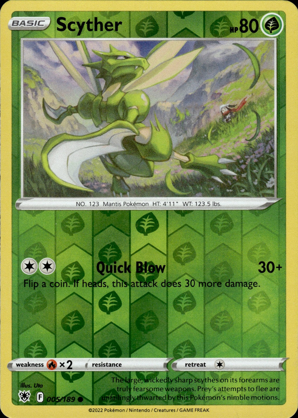 Scyther (005) Reverse Holo Common SWSH10: Astral Radiance 005/189 NM