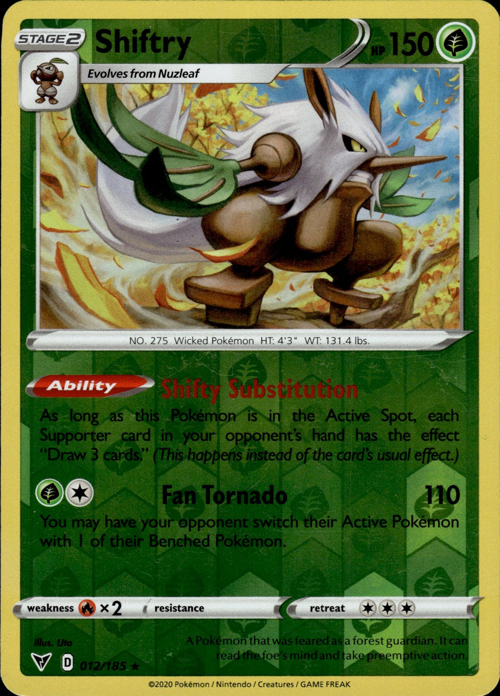 Shiftry Reverse Holo Rare SWSH04: Vivid Voltage 012/185 NM