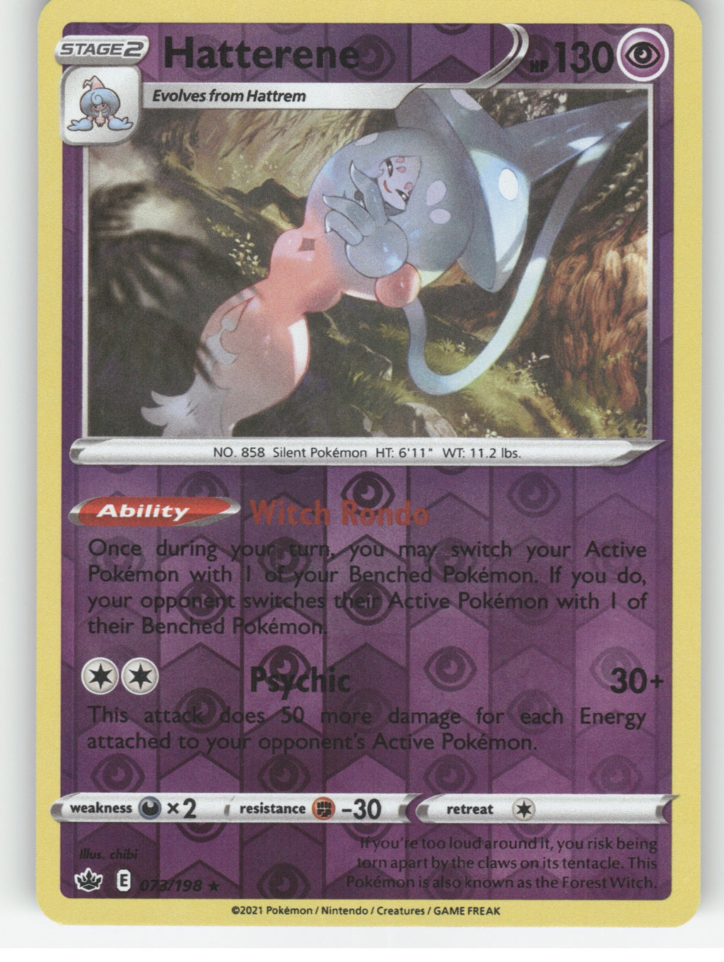 Hatterene Reverse Holo Holo Rare SWSH06: Chilling Reign 073/198 NM