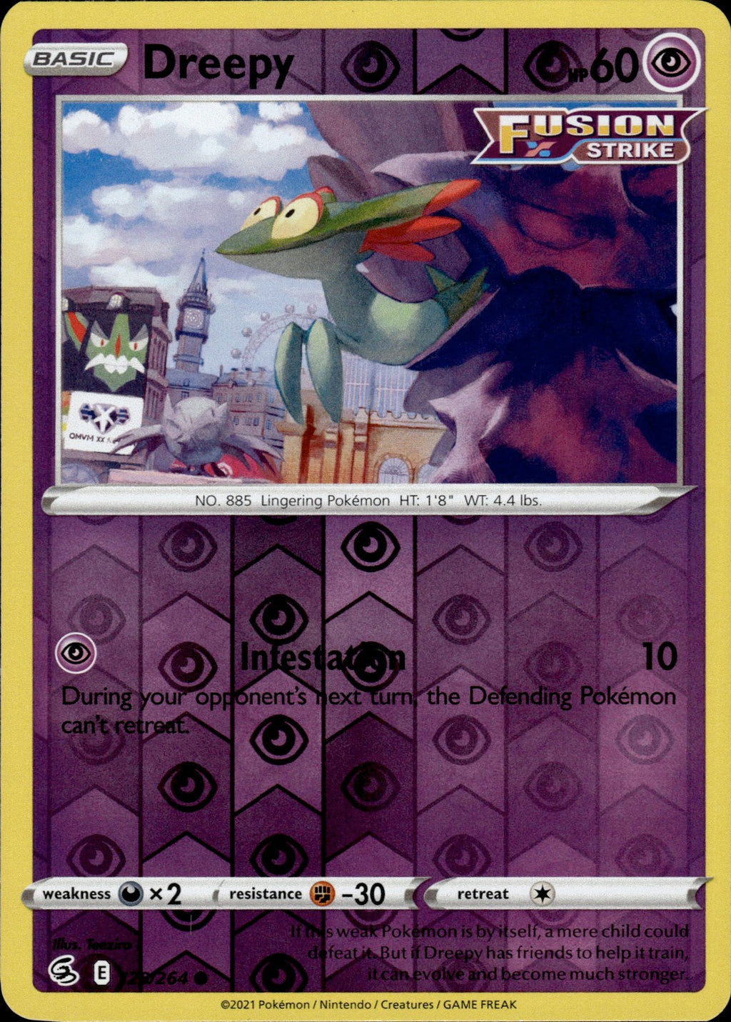 Dreepy Reverse Holo Common SWSH08: Fusion Strike 128/264 NM