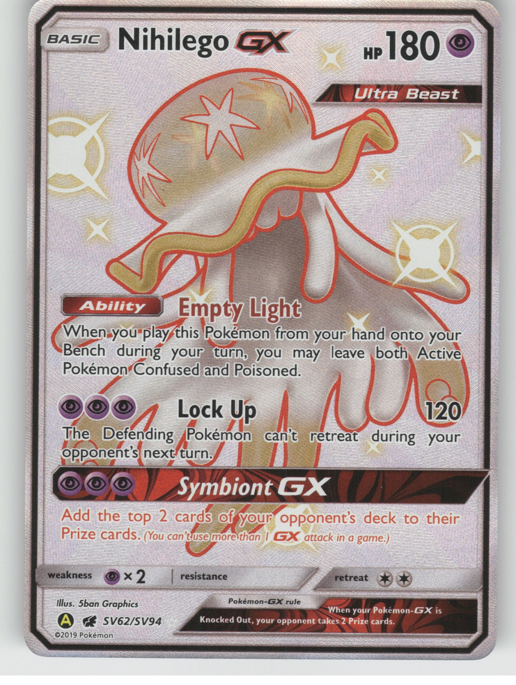 Nihilego GX Shiny Holo Rare Hidden Fates: Shiny Vault SV62/SV94 NM