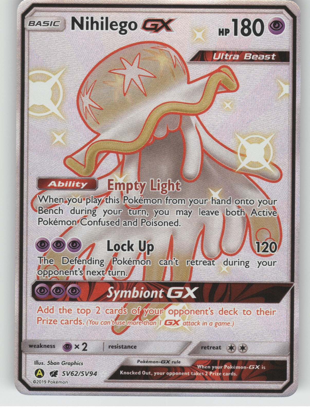 Nihilego GX Shiny Holo Rare Hidden Fates: Shiny Vault SV62/SV94 NM