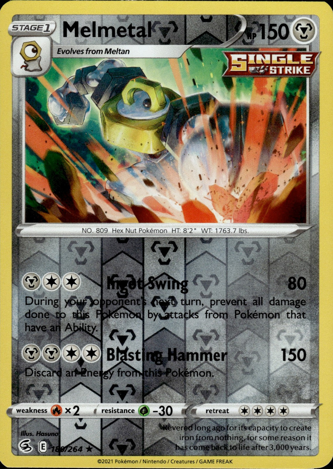 Melmetal Reverse Holo Holo Rare SWSH08: Fusion Strike 189/264 NM