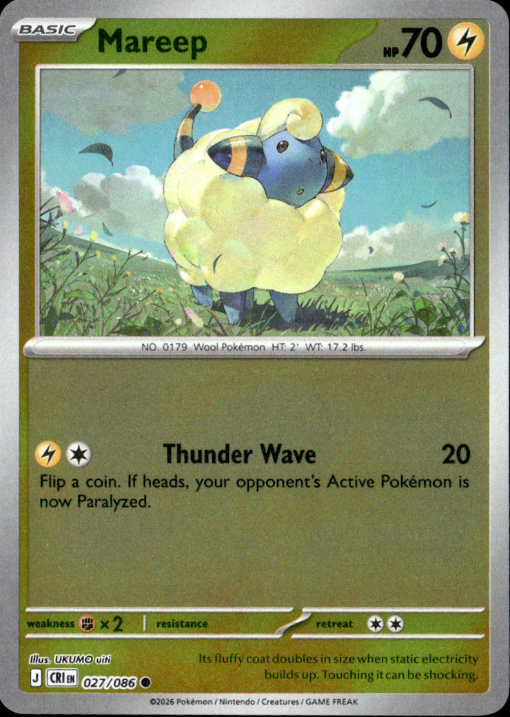 Mareep Reverse Holo Common ME04: Chaos Rising 027/086 NM