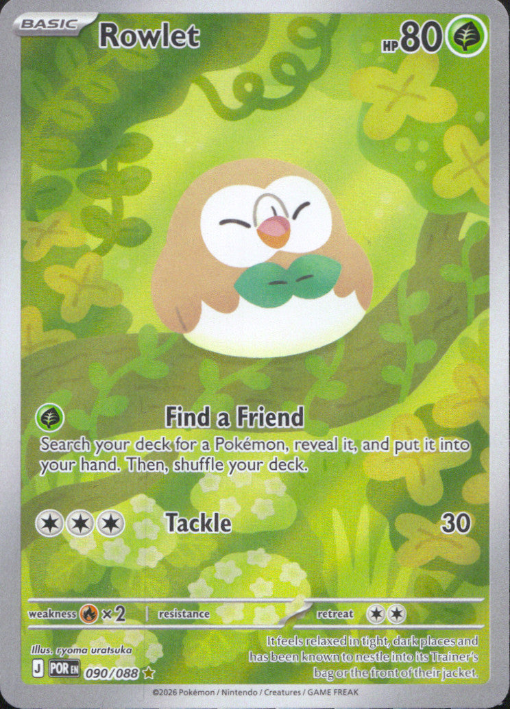 Rowlet Holo Illustration Rare ME03: Perfect Order 090/088 NM