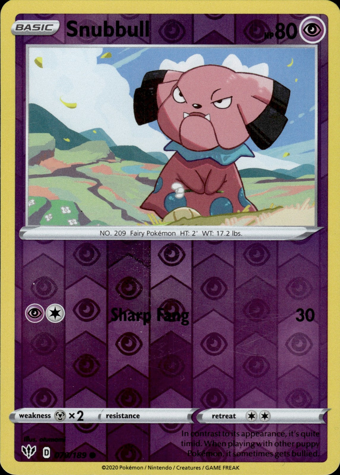 Snubbull Reverse Holo Common SWSH03: Darkness Ablaze 070/189 NM