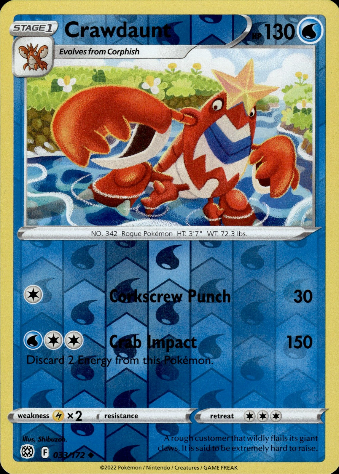 Crawdaunt Reverse Holo Uncommon SWSH09: Brilliant Stars 033/172 NM