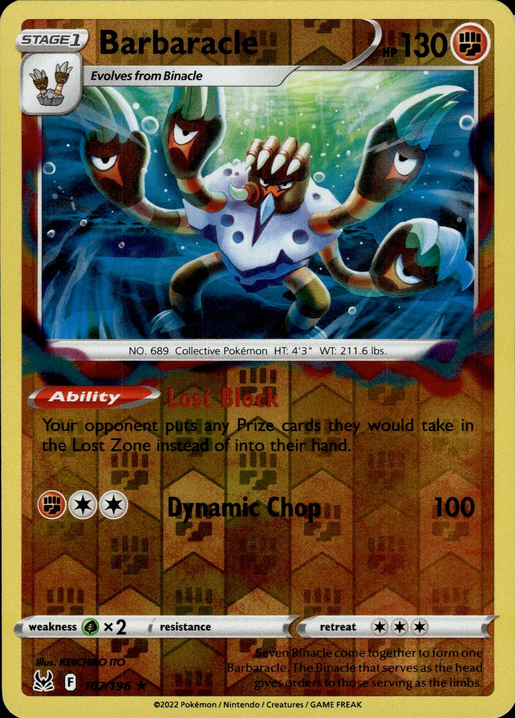 Barbaracle Reverse Holo Holo Rare SWSH11: Lost Origin 107/196 NM