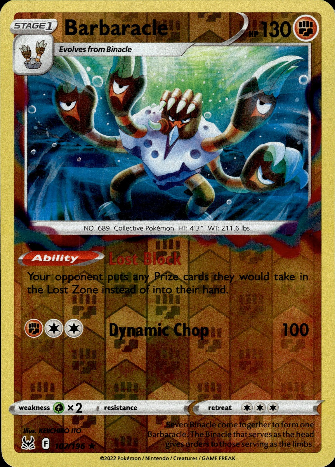 Barbaracle Reverse Holo Holo Rare SWSH11: Lost Origin 107/196 NM