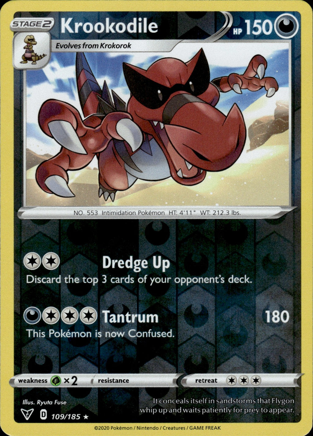 Krookodile Reverse Holo Rare SWSH04: Vivid Voltage 109/185 NM