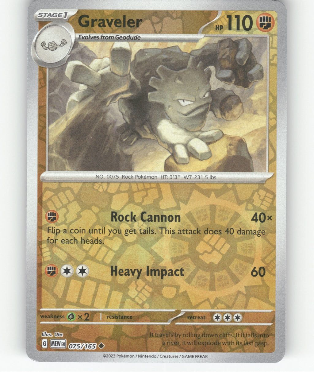 Graveler Reverse Holo Uncommon SV: Scarlet & Violet 151 075/165 NM