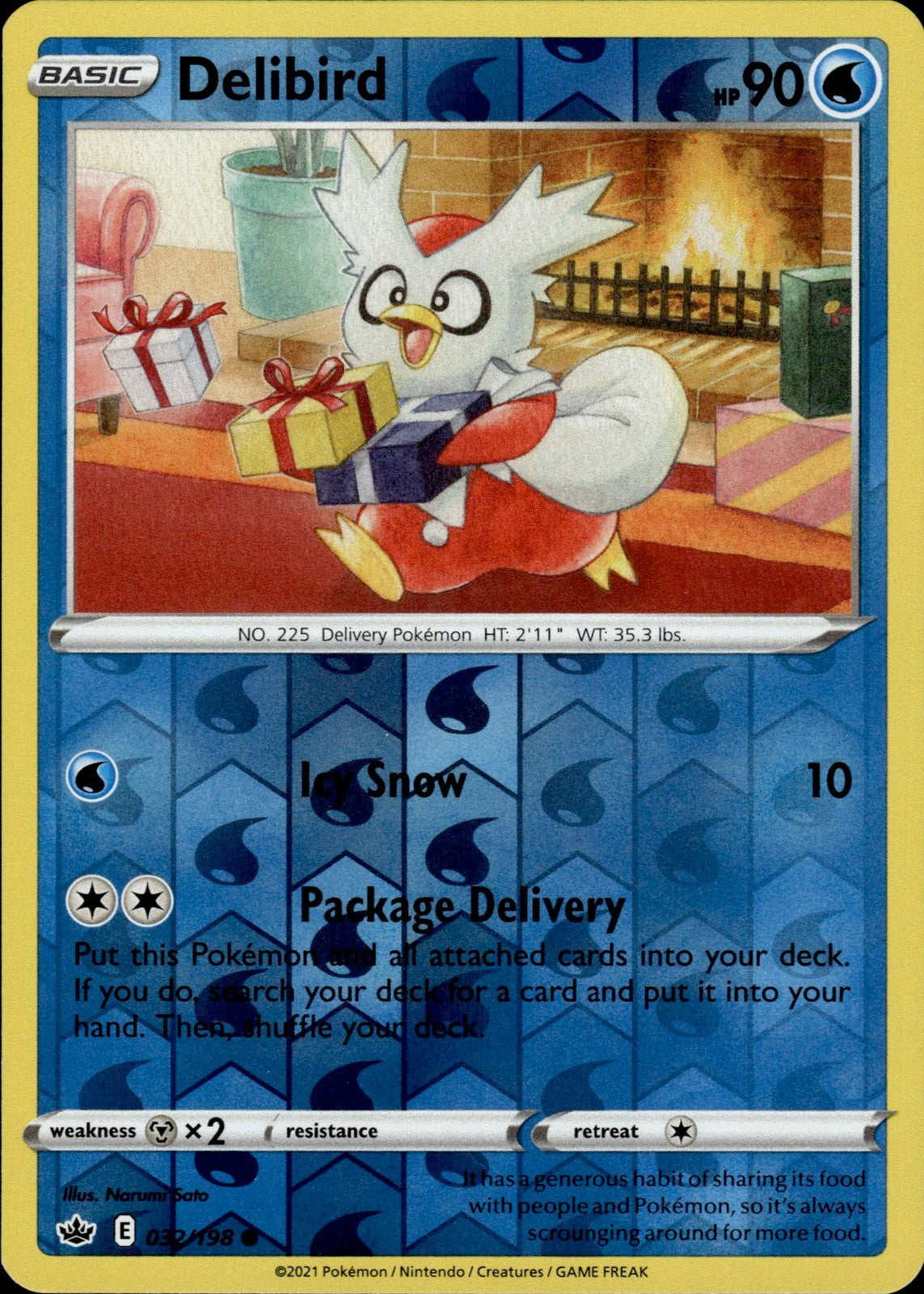 Delibird Reverse Holo Common SWSH06: Chilling Reign 032/198 NM
