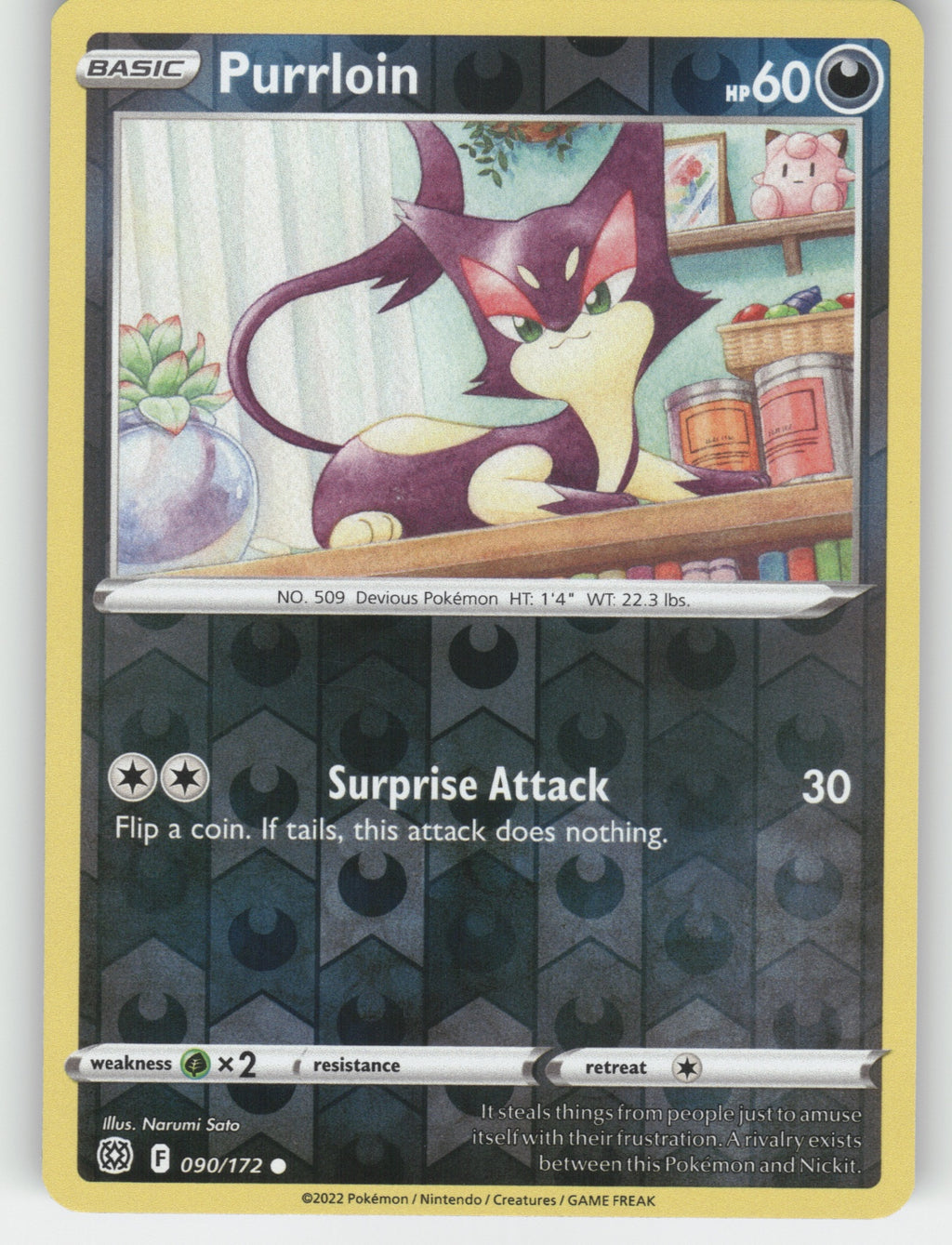 Purrloin Reverse Holo Common SWSH09: Brilliant Stars 090/172 NM
