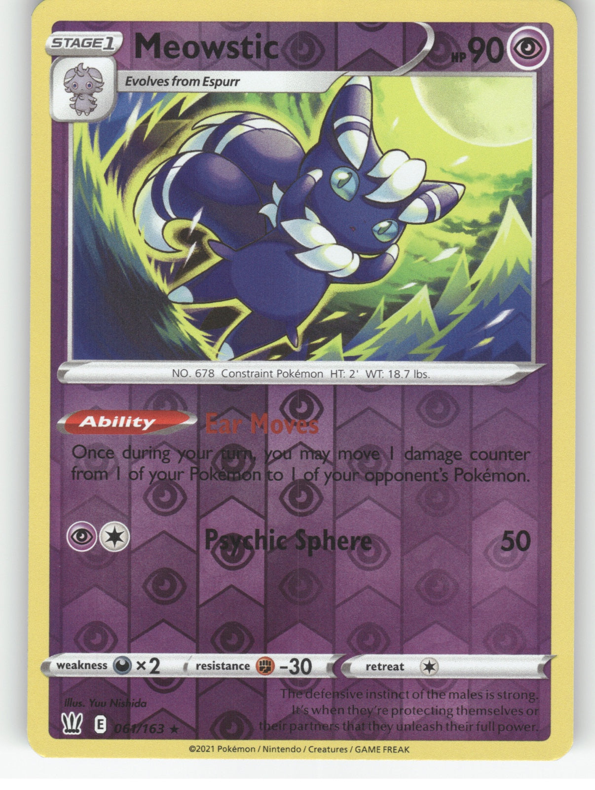 Meowstic Reverse Holo Holo Rare SWSH05: Battle Styles 061/163 NM