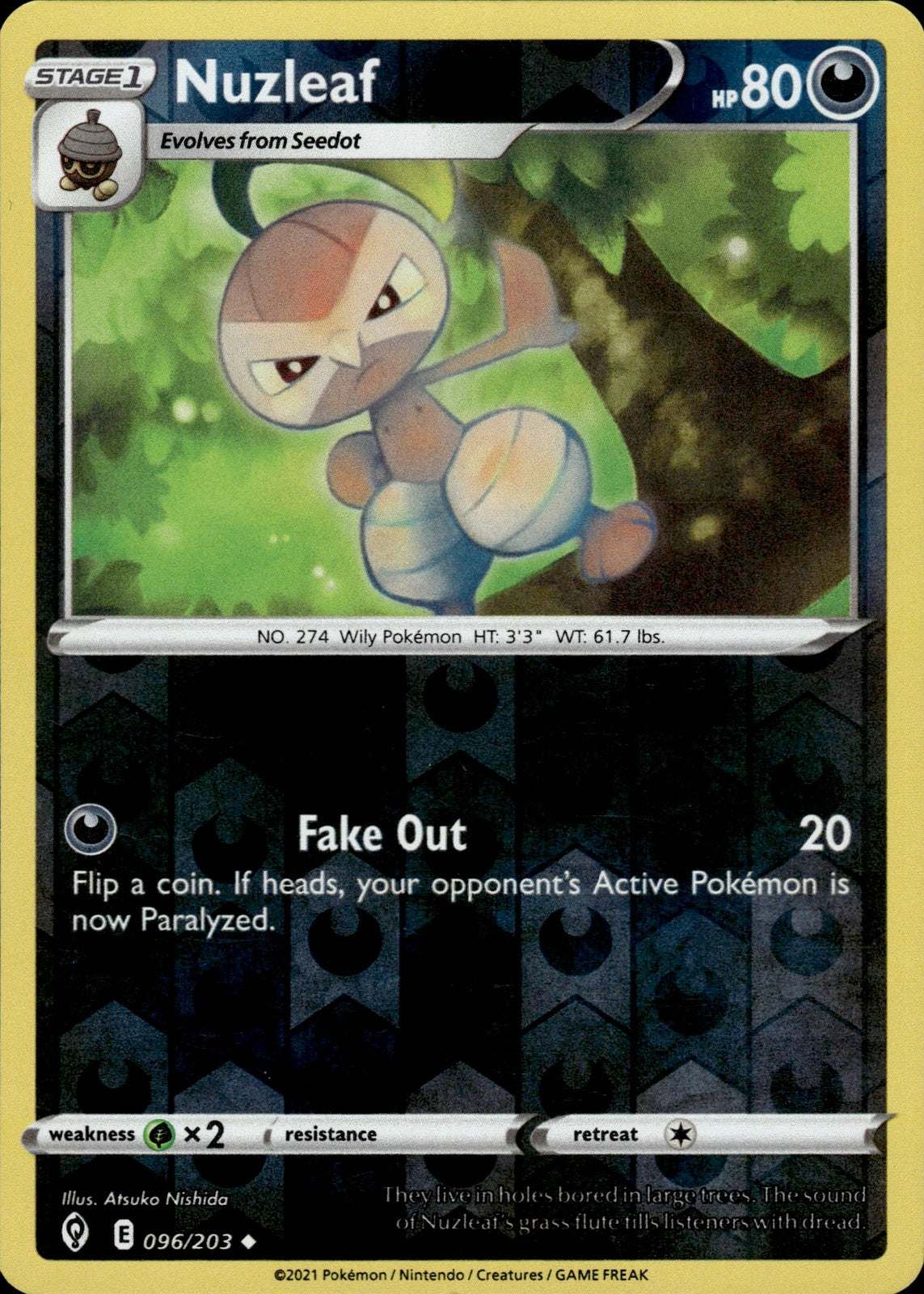 Nuzleaf Reverse Holo Uncommon SWSH07: Evolving Skies 096/203 NM