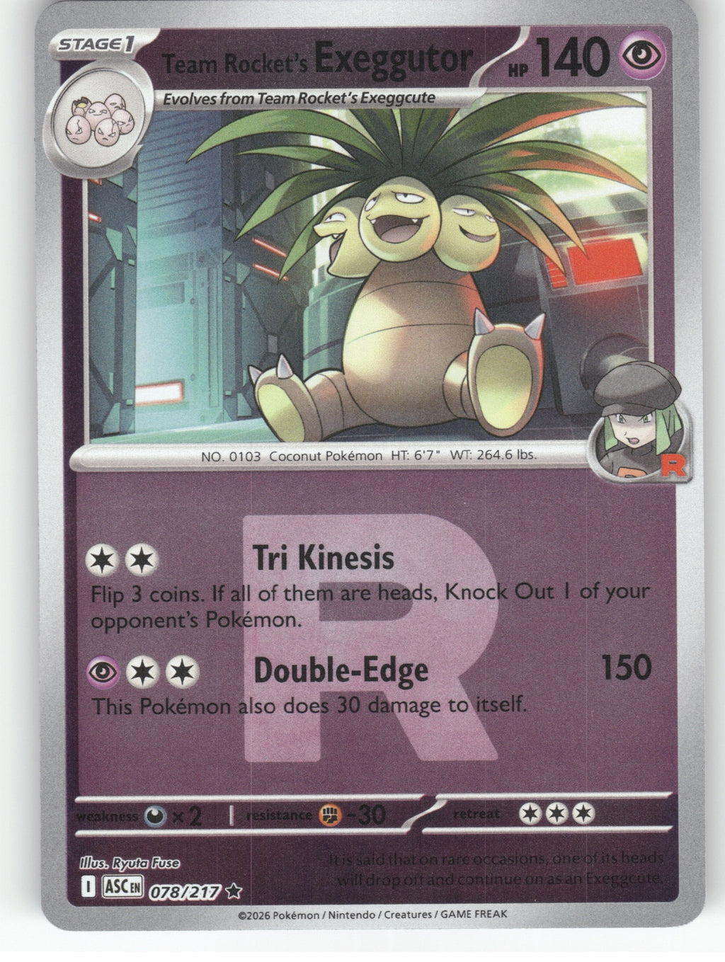 Team Rocket's Exeggutor (Team Rocket) Reverse Holo Rare ME: Ascended Heroes 078/217 NM