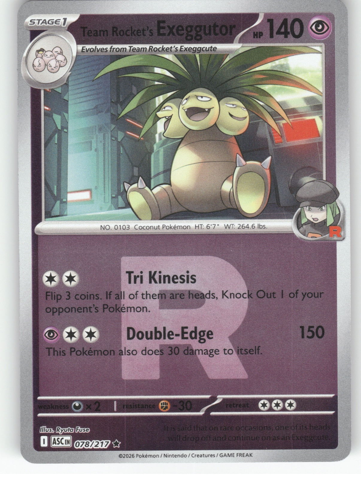 Team Rocket's Exeggutor (Team Rocket) Reverse Holo Rare ME: Ascended Heroes 078/217 NM