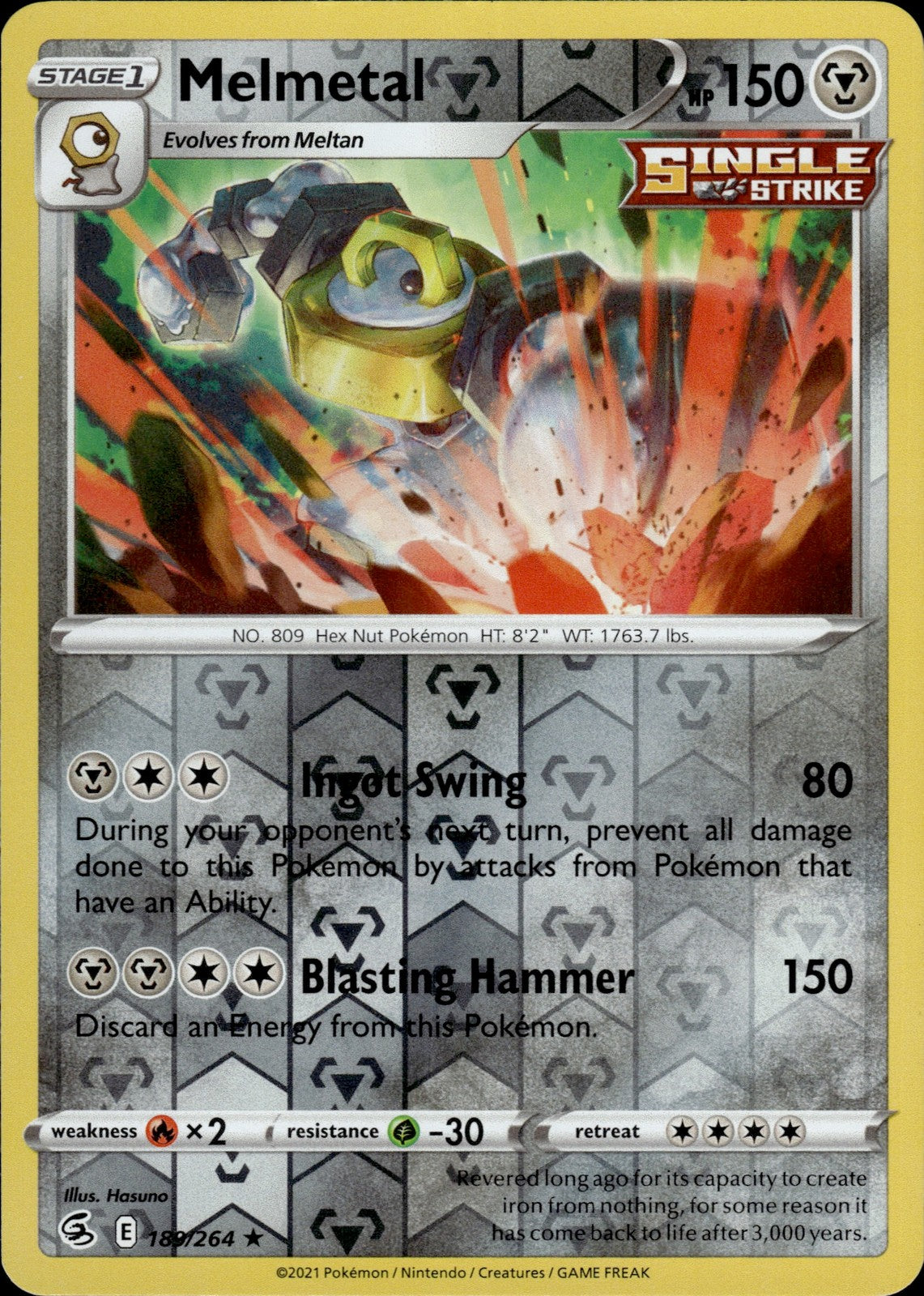Melmetal Reverse Holo Holo Rare SWSH08: Fusion Strike 189/264 NM