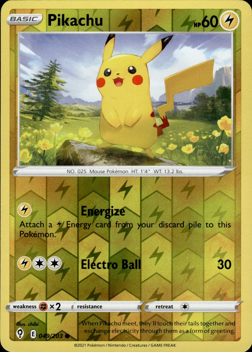 Pikachu Reverse Holo Common SWSH07: Evolving Skies 049/203 NM