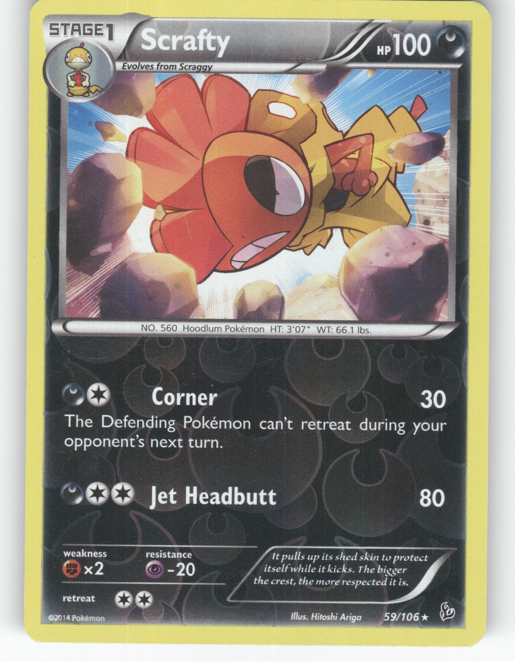 Scrafty Reverse Holo Rare XY - Flashfire 59/106 NM