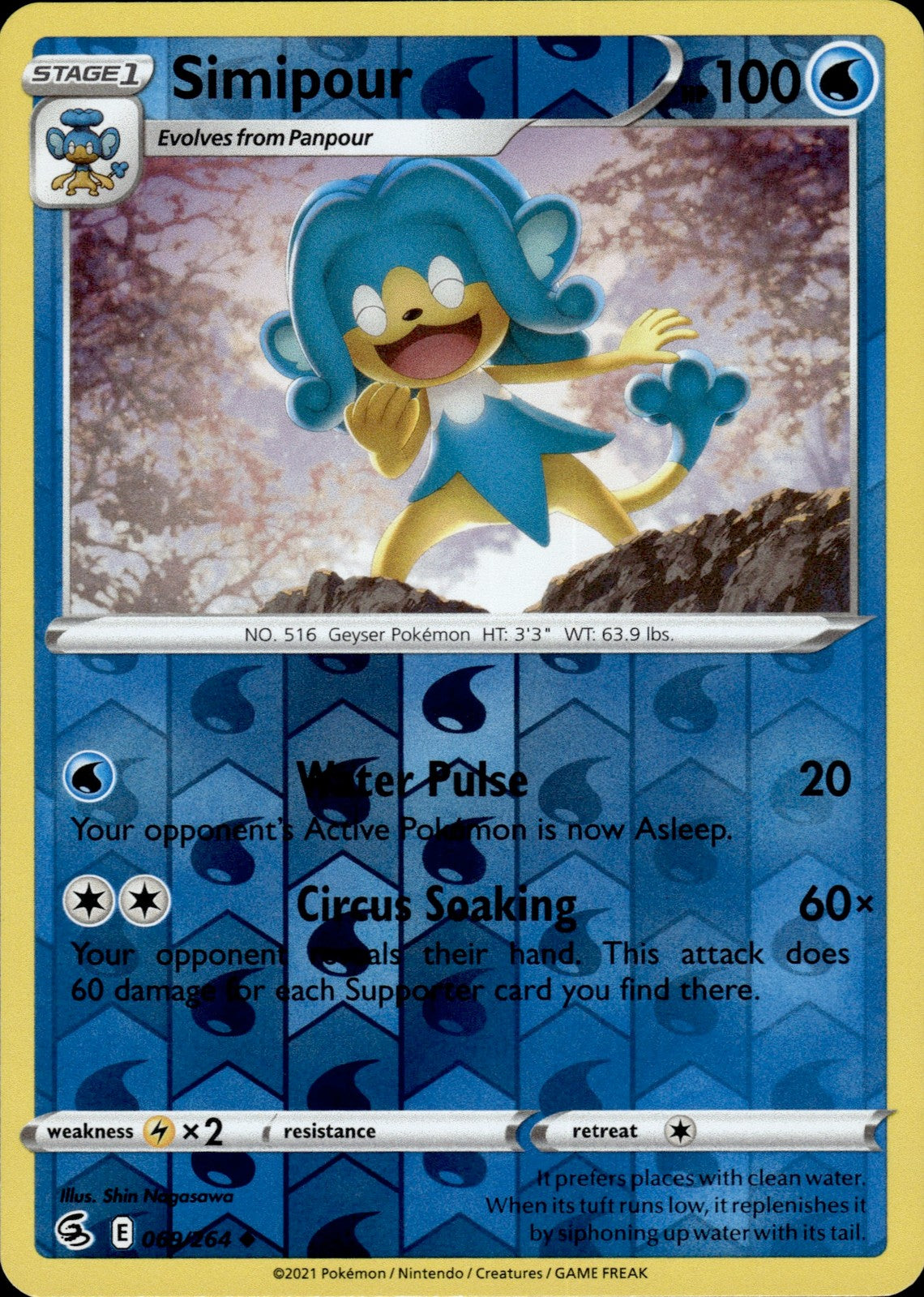 Simipour Reverse Holo Uncommon SWSH08: Fusion Strike 069/264 NM