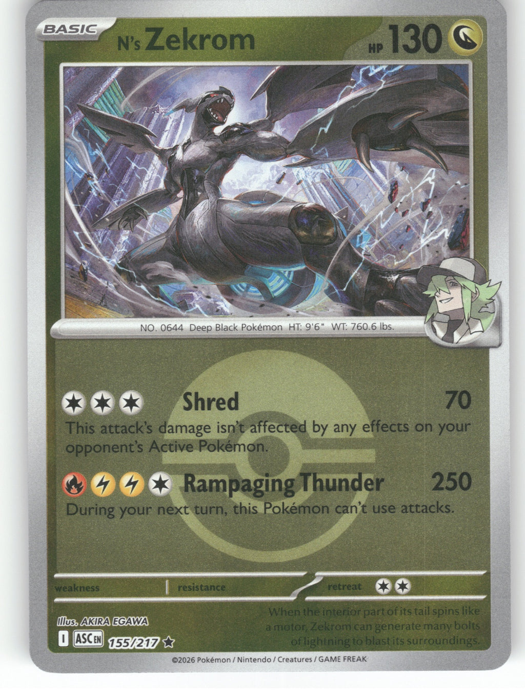 N's Zekrom (Poke Ball) Reverse Holo Rare ME: Ascended Heroes 155/217 NM