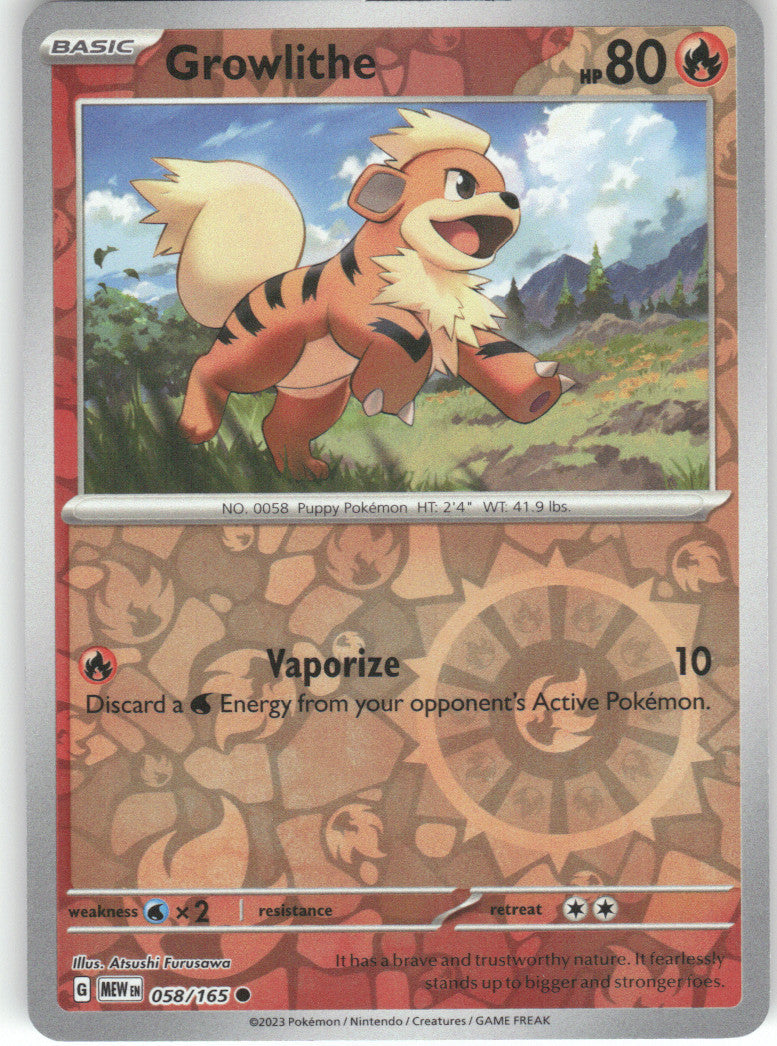 Growlithe Reverse Holo Common SV: Scarlet & Violet 151 058/165 NM