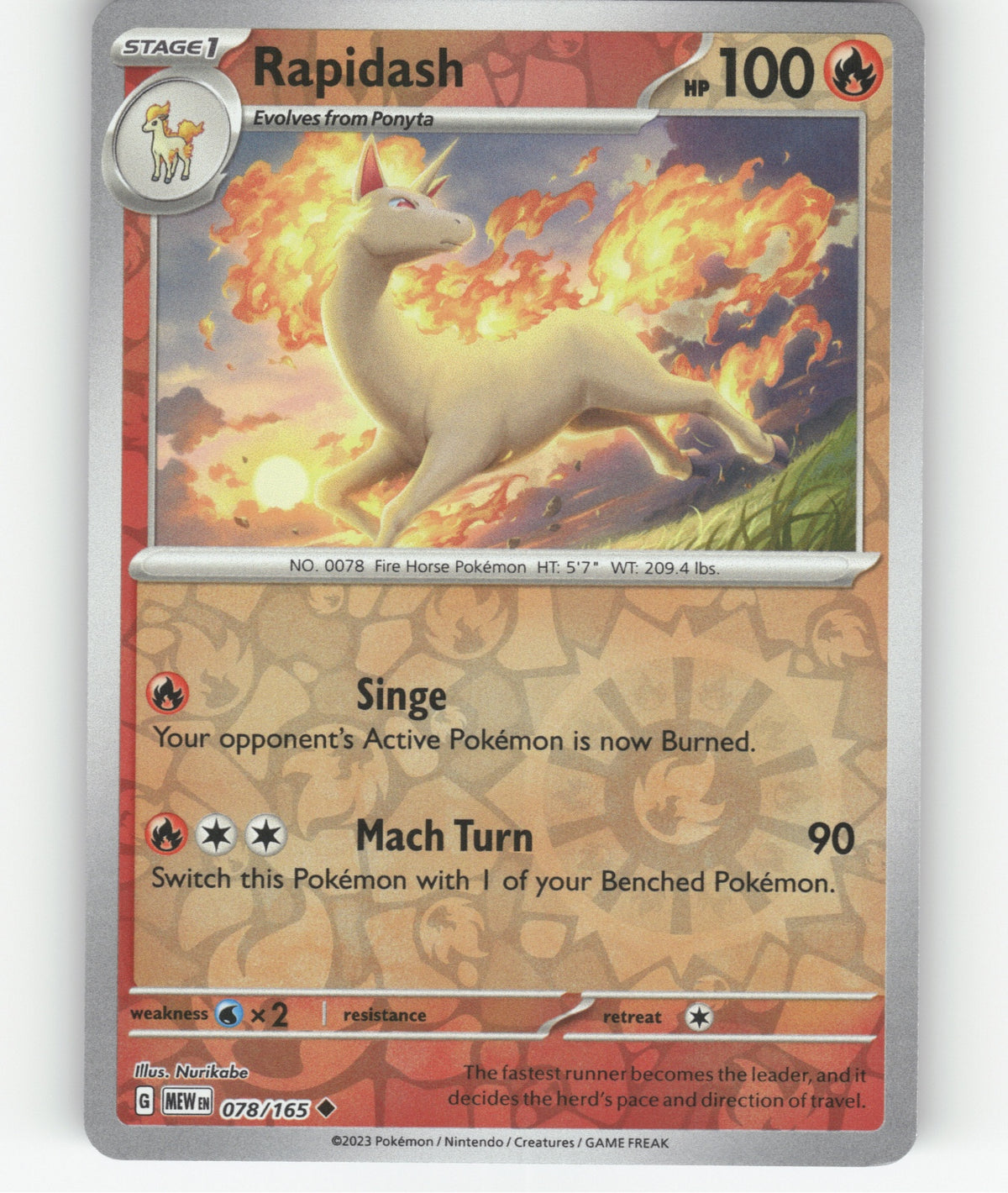 Rapidash Reverse Holo Uncommon SV: Scarlet & Violet 151 078/165 NM