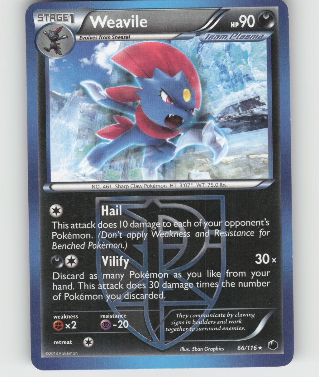 Weavile (Team Plasma) Rare Plasma Freeze 66/116 NM