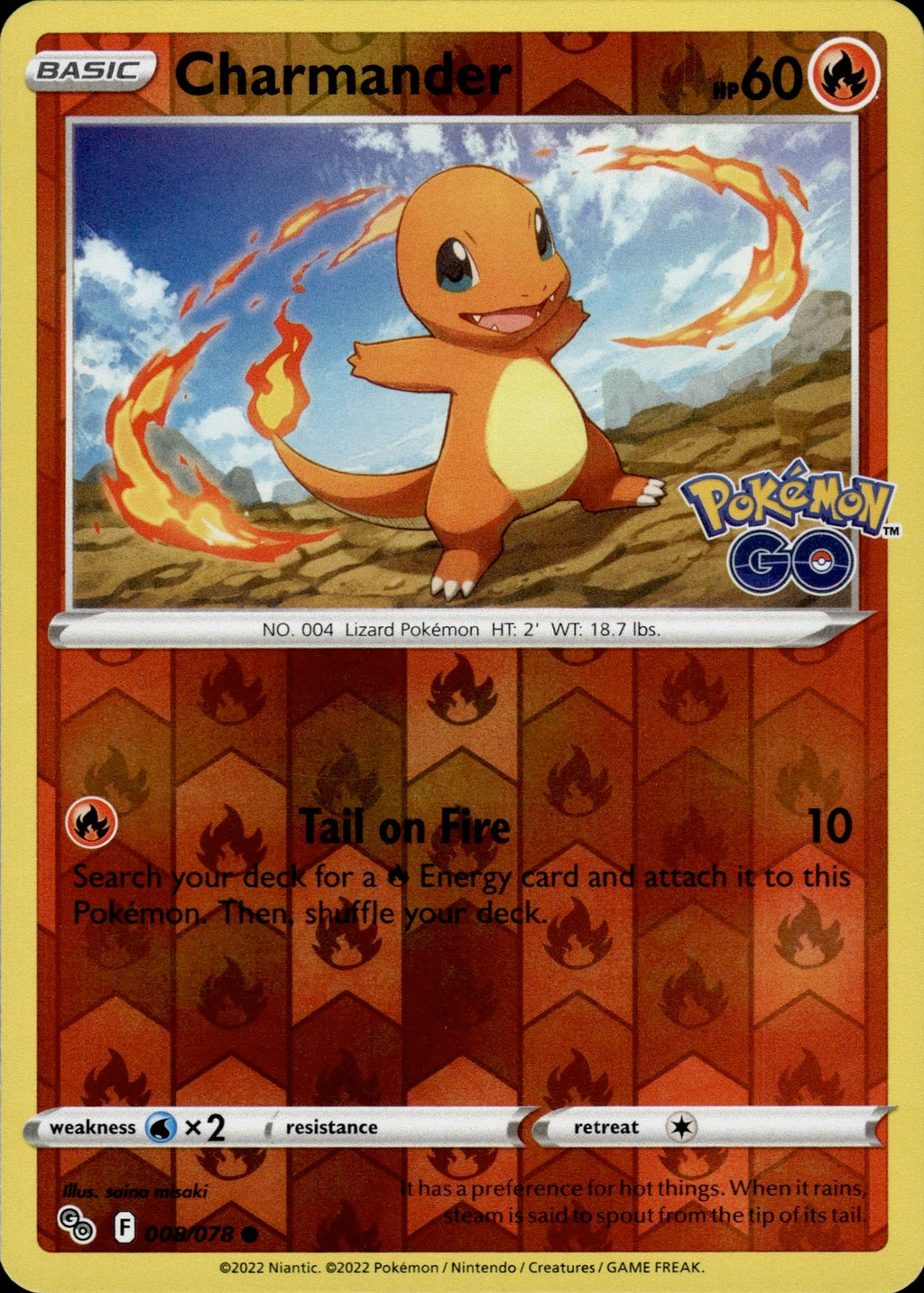 Charmander Reverse Holo Common Pokemon GO 008/078 NM