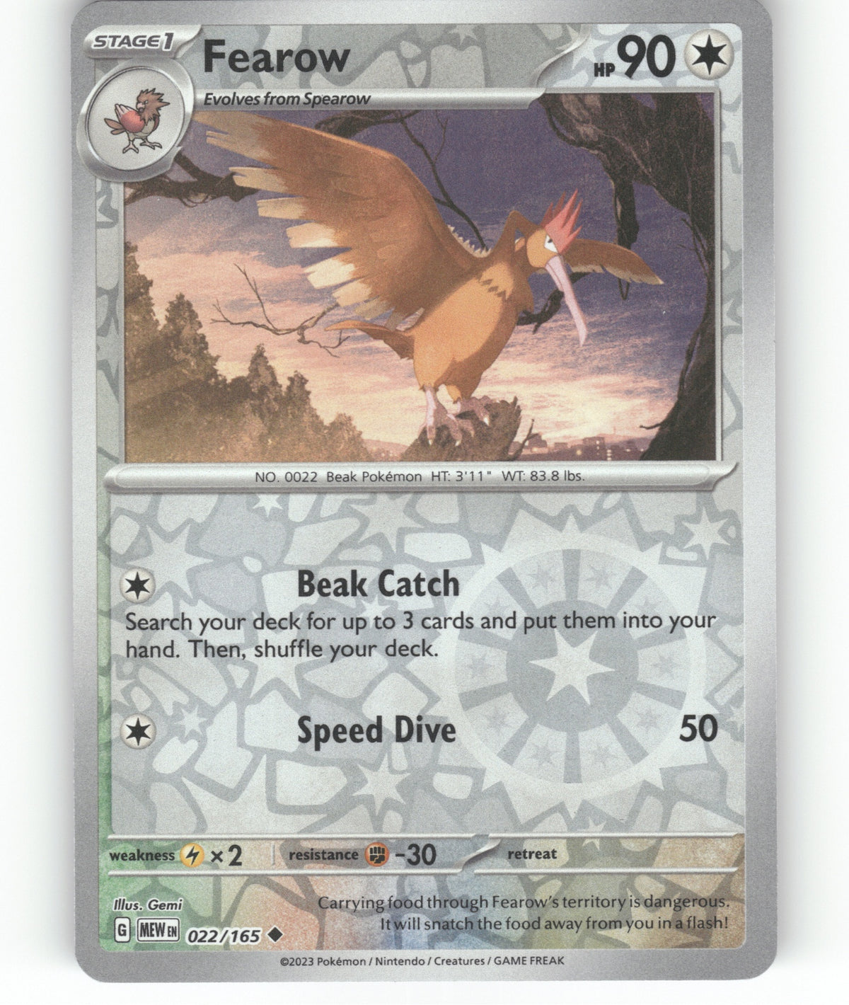 Fearow Reverse Holo Uncommon SV: Scarlet & Violet 151 022/165 NM